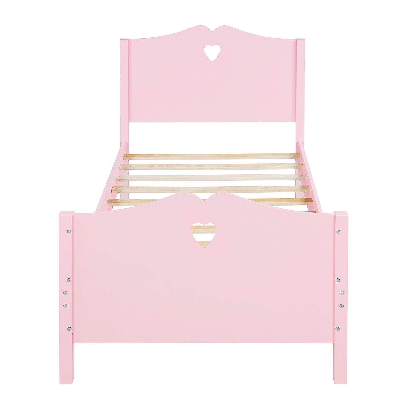 Twin Size Wood Platform Bed with Headboard,Footboard and Wood Slat Support  (Pink)