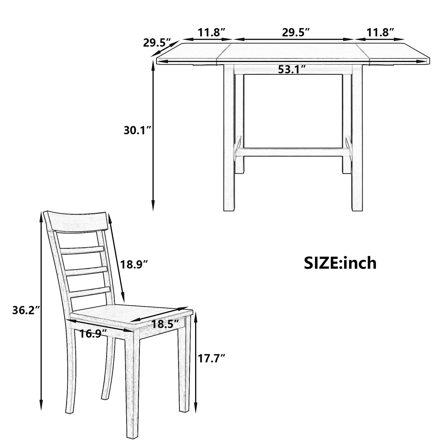 5-Piece Wood Square Drop Leaf Breakfast Nook Extendable Dining Table Set with 4 Ladder Back Chairs for Small Places, Brown