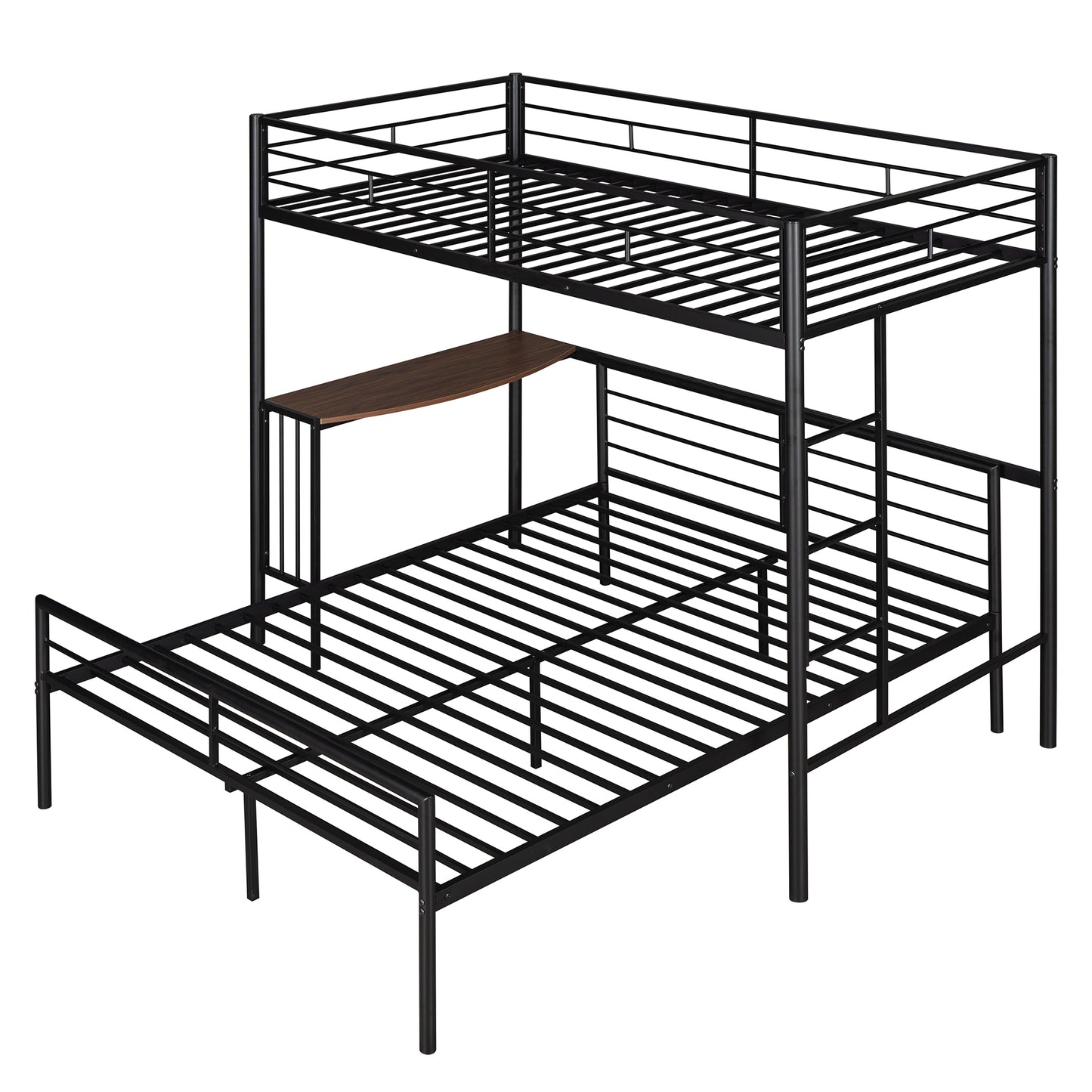 Metallic Black Bunk Bed with Desk and Full Over Twin Configuration