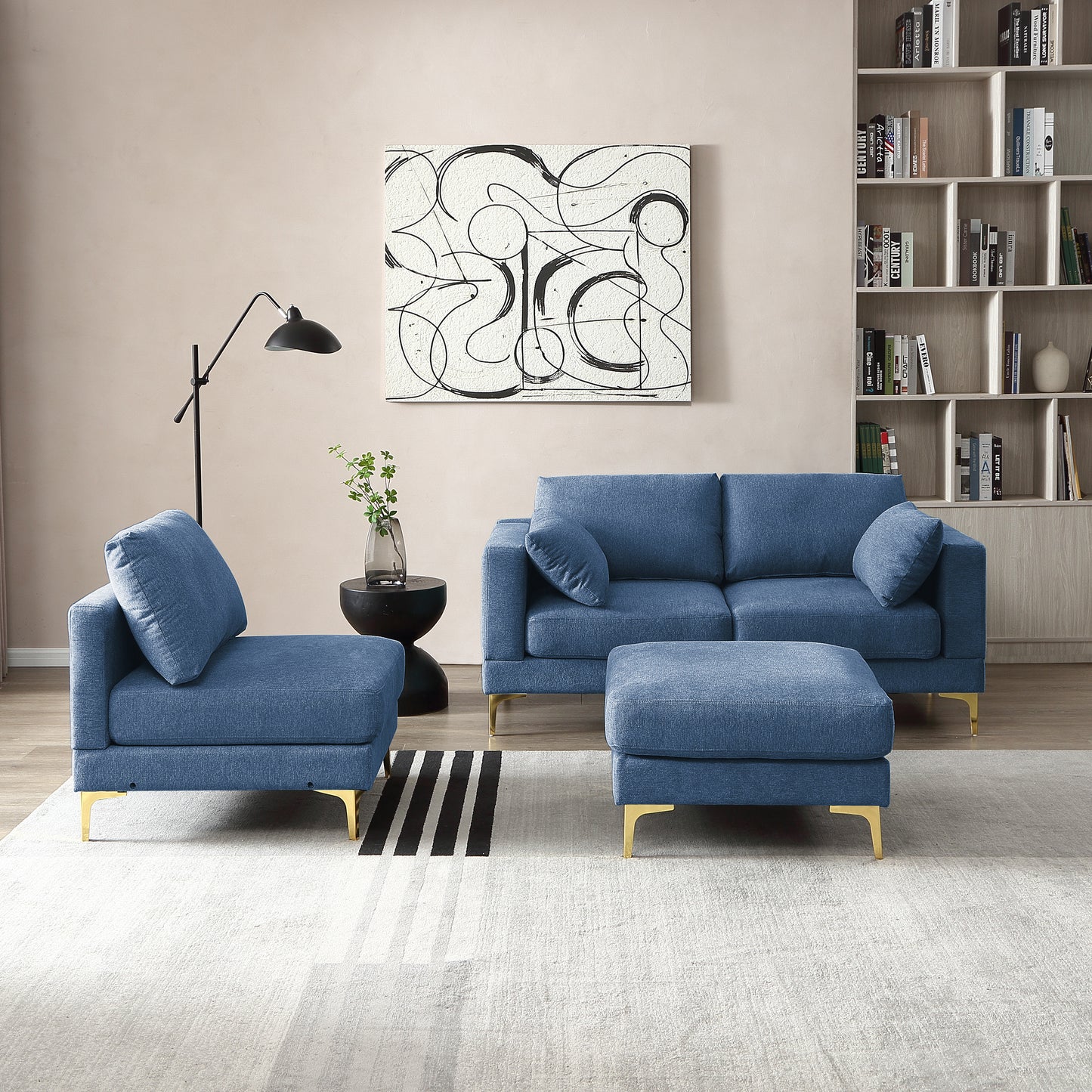 ADF Living Room Furniture Modern Leisure L Shape Couch Blue Fabric