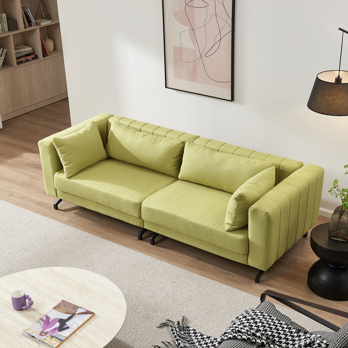 Living  Room  Sofa Couch with Metal Legs Light Green Fabric