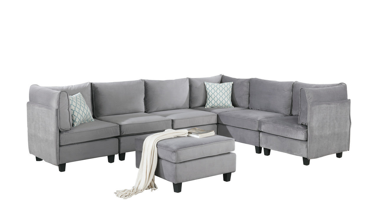 Simona Gray Velvet 7-Piece Modular Sectional Sofa