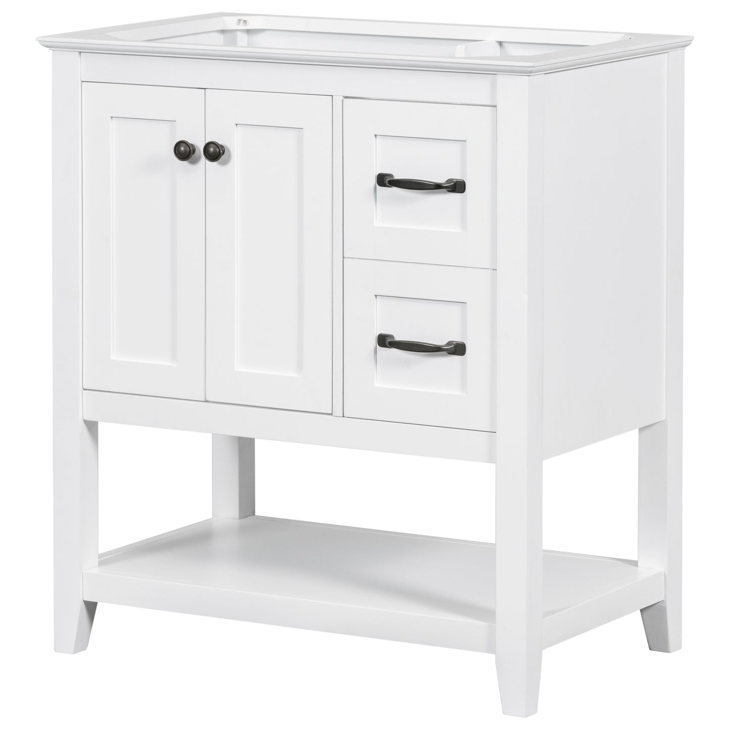 30" Bathroom Vanity without Sink Top, Cabinet Base Only, Vanity with Multi-Functional Drawer, White