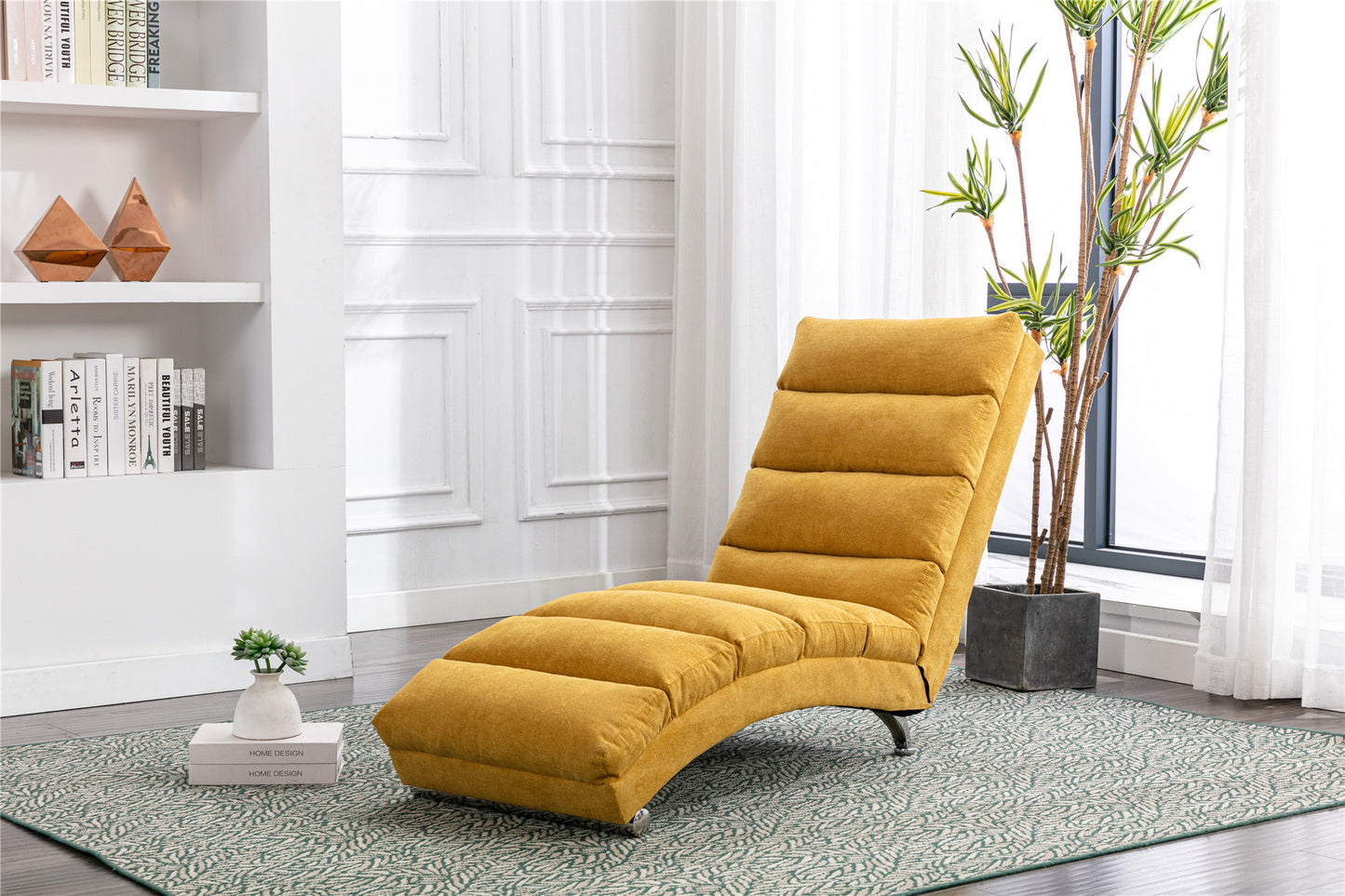 Linen Chaise Lounge Indoor Chair, Modern Long Lounger for Office or Living Room