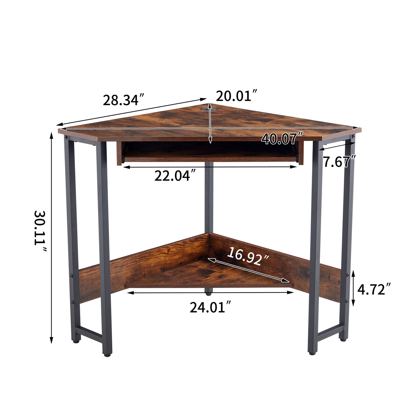 Sleek Black Triangle Desk with Keyboard Tray and Storage Shelves