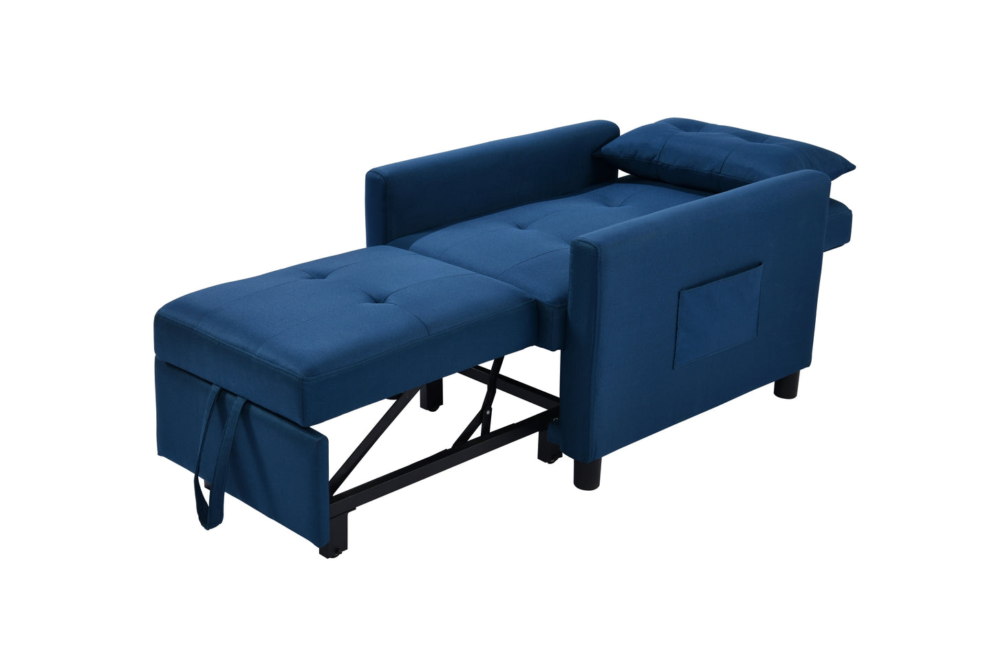 Single Sofa Bed with Pullout Sleeper, Convertible Folding Futon Chair, Lounge Chair Set with 1pc Lumbar pillow, Navy color fabric