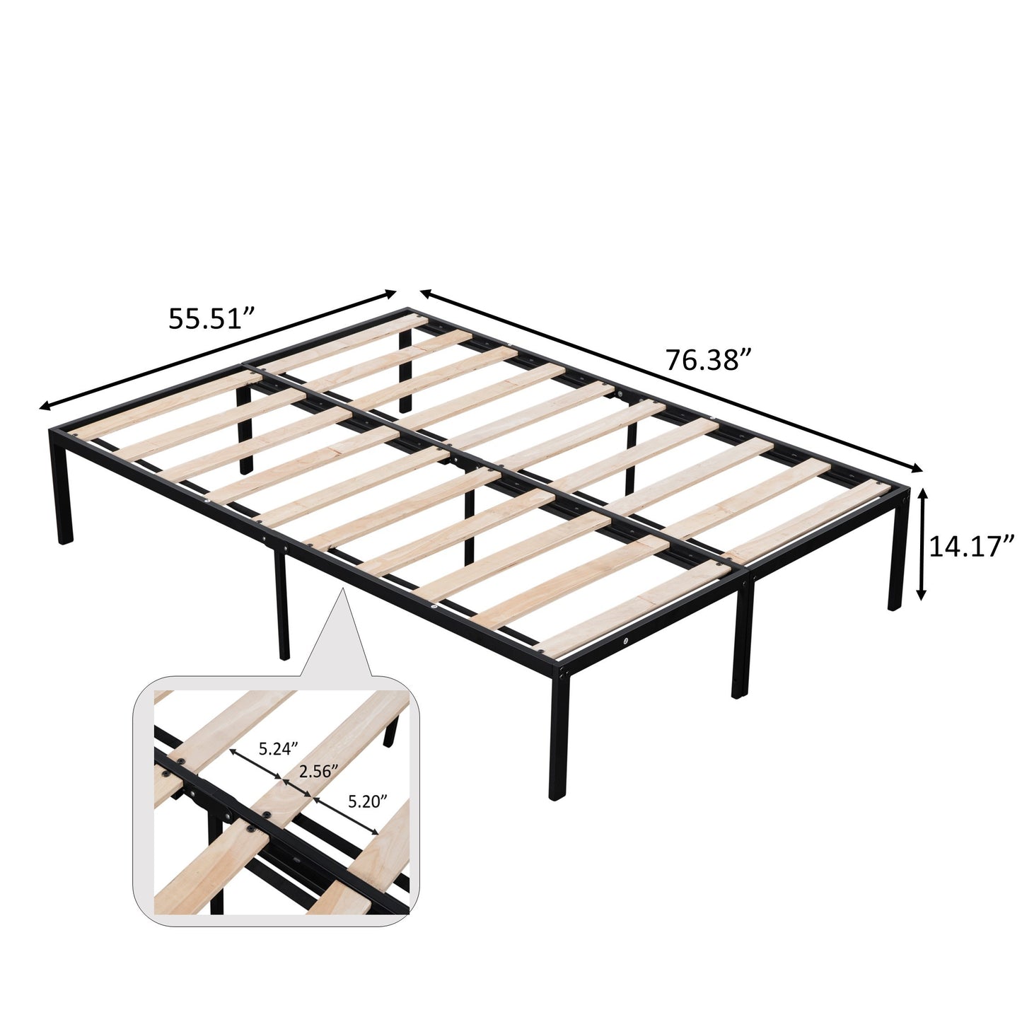 Metal Full Size Bed Frame with Wood Slats/ Heavy duty & Sturdy Metal Bed Frame/ Noise-free Wood Slats/ Quick Assembly/ No Box Spring Needed