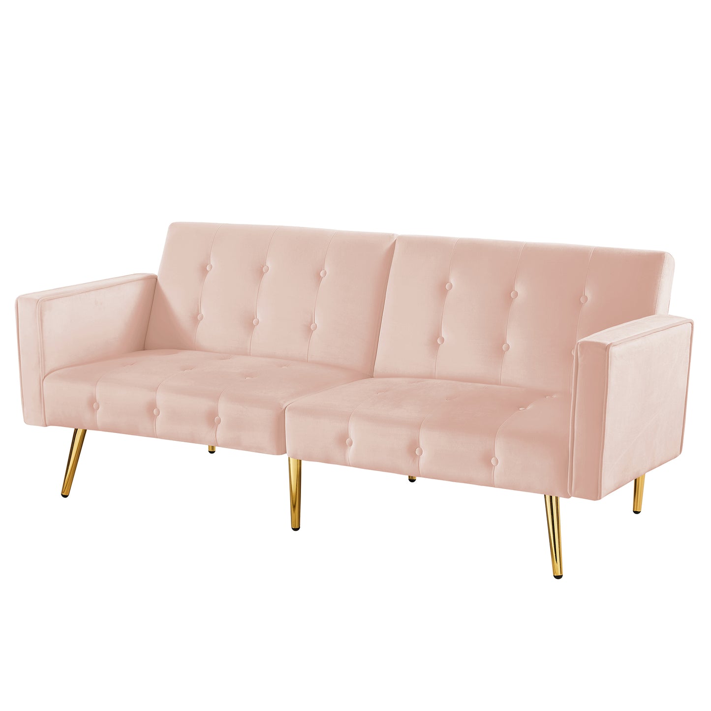 Velvet button tufted sofa bed with armrest