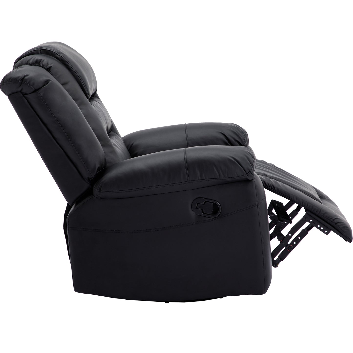 Swiveling Rocker Recliner Chair with Leather Upholstery, Black