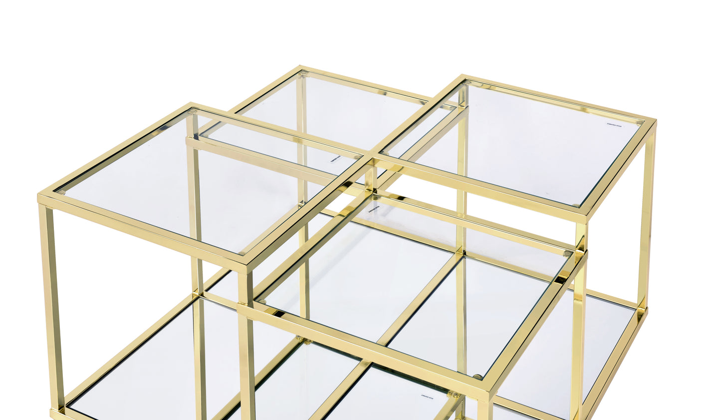 Uchenna Glass and Gold Coffee Table with Shelf