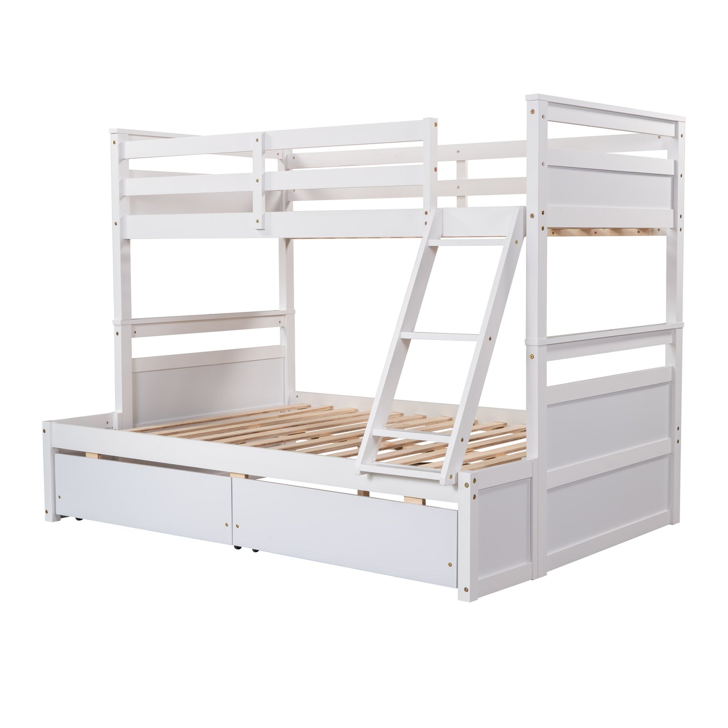 Twin Over Full Bunk Bed with Storage in White - Stylish Space-Saving Solution