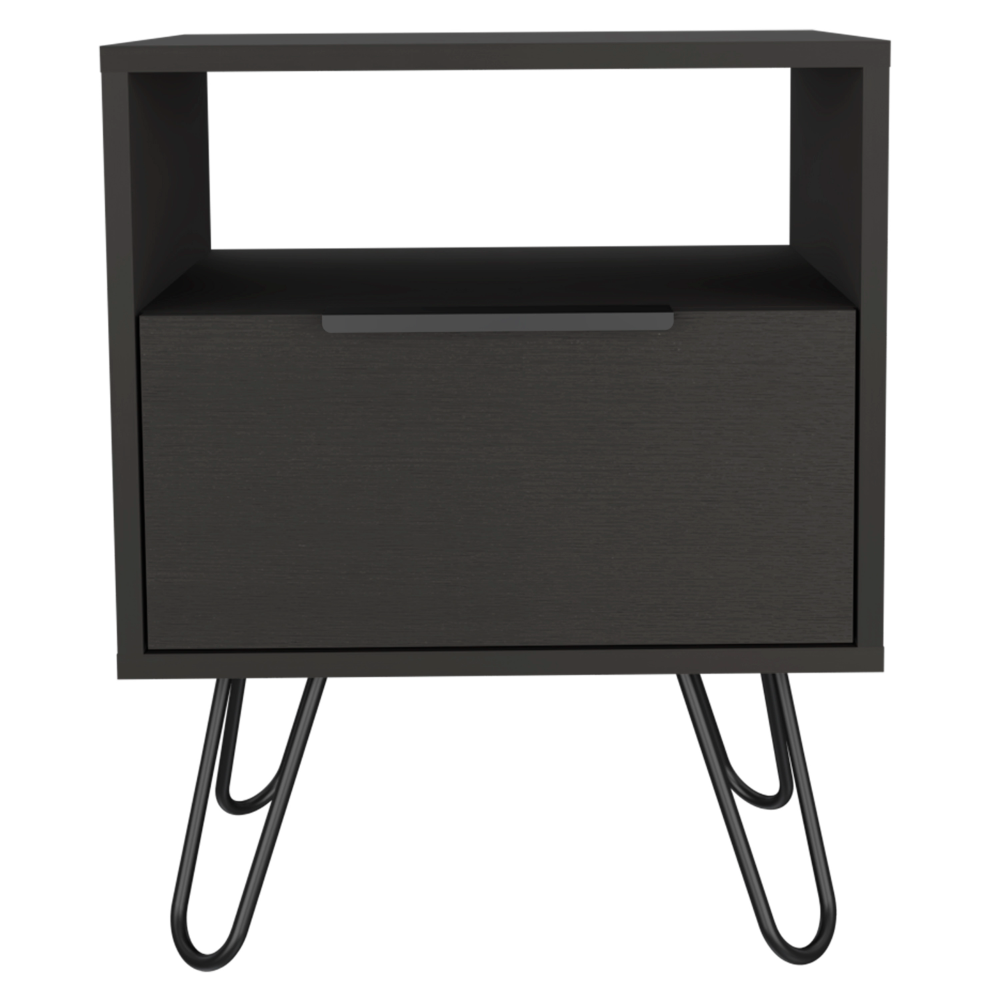 Augusta Nightstand, Single Door Cabinet, Hairpin Legs -Black