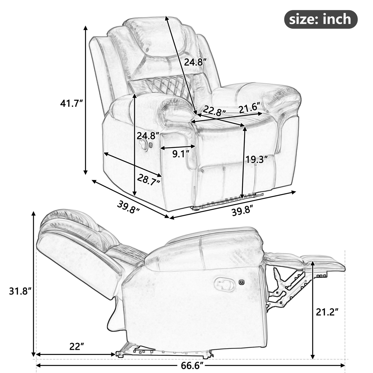 Luxurious LED-Lit Red Leather Manual Recliner Chair for Home Theater