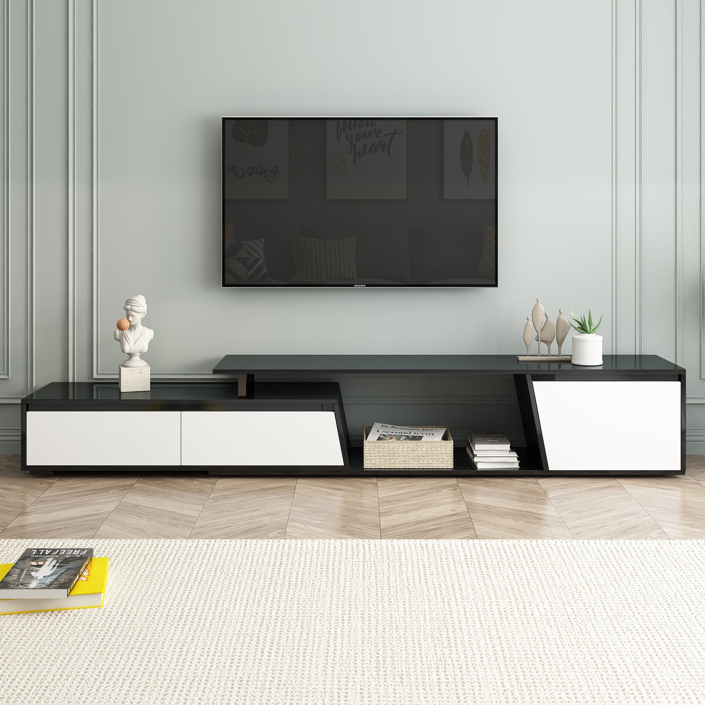 Sleek Rectangle Extendable TV Stand with Ample Storage for TVs Up to 100''