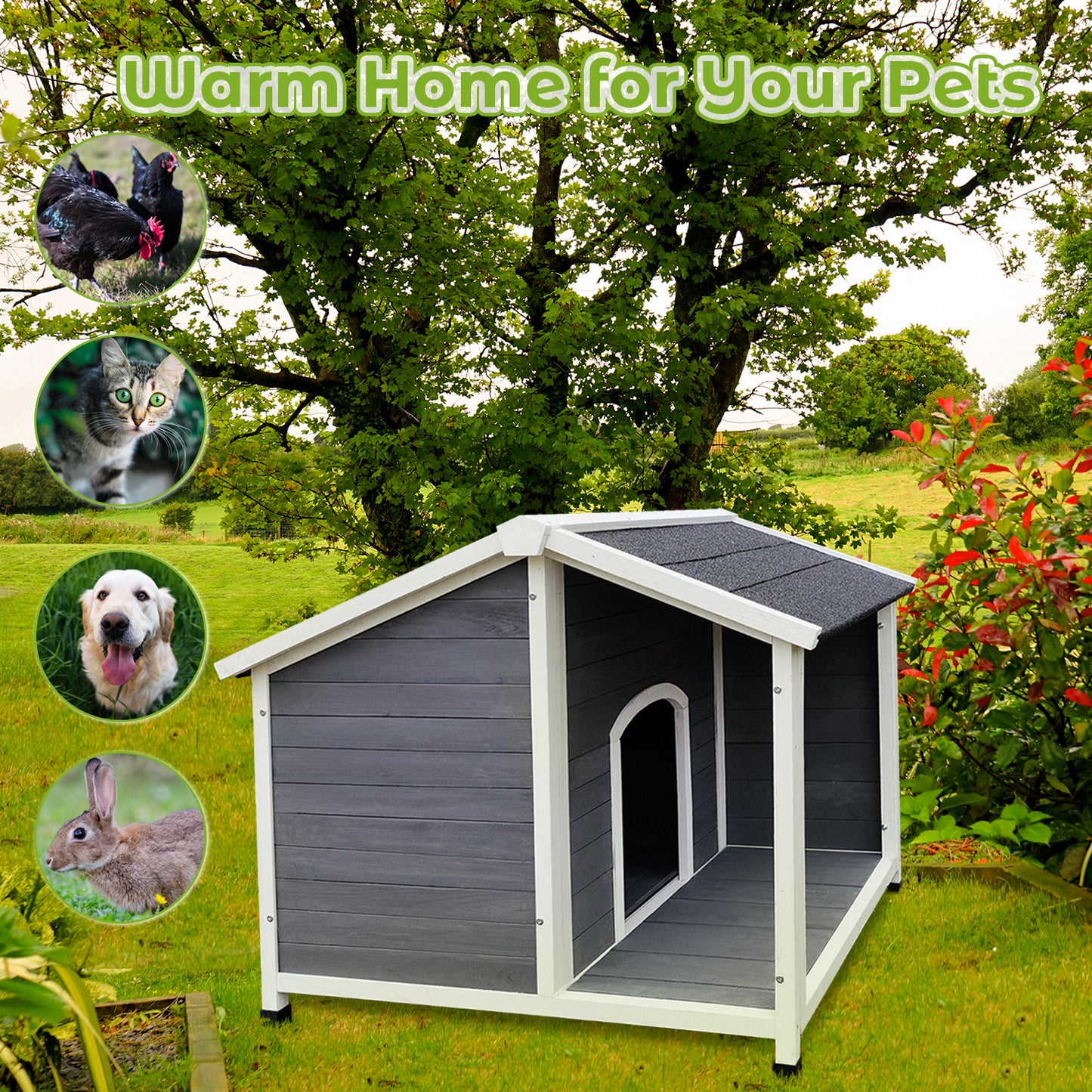 Outdoor Wooden Dog House, Waterproof Dog Cage, Windproof and Warm Dog Kennel, Dog Crates for Medium Dogs Pets Animals Easy to Assemble