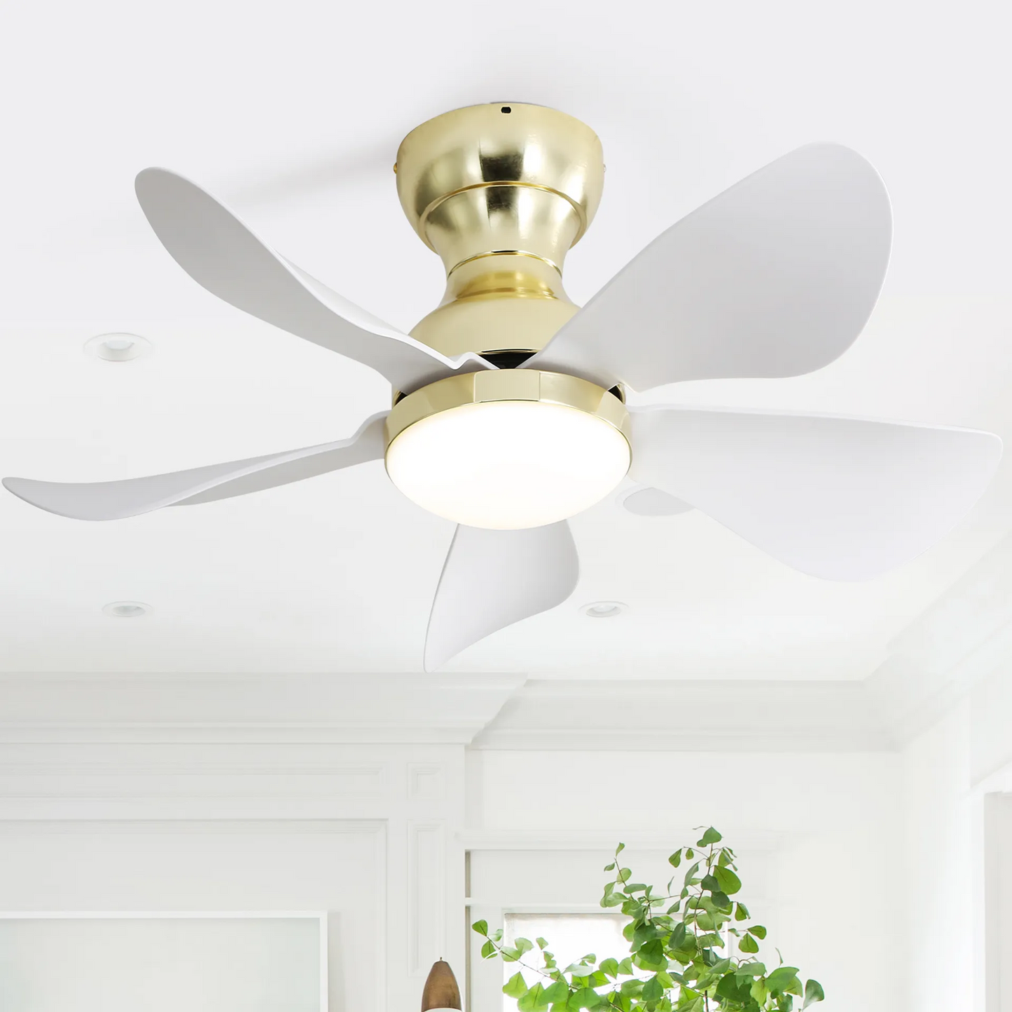 29 Inch Modern Gold Ceiling Fan with Whisper-Quiet Operation and 3-Color LED Light