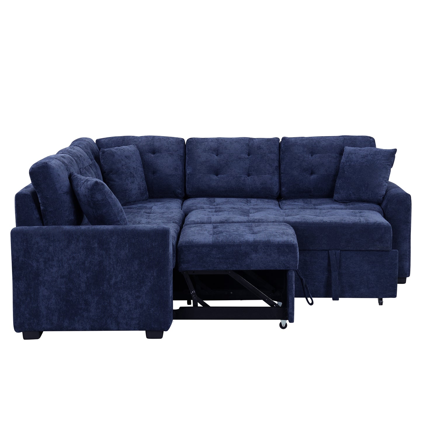 Convertible Navy Blue L-Shape Sleeper Sofa with USB Ports and Power Sockets