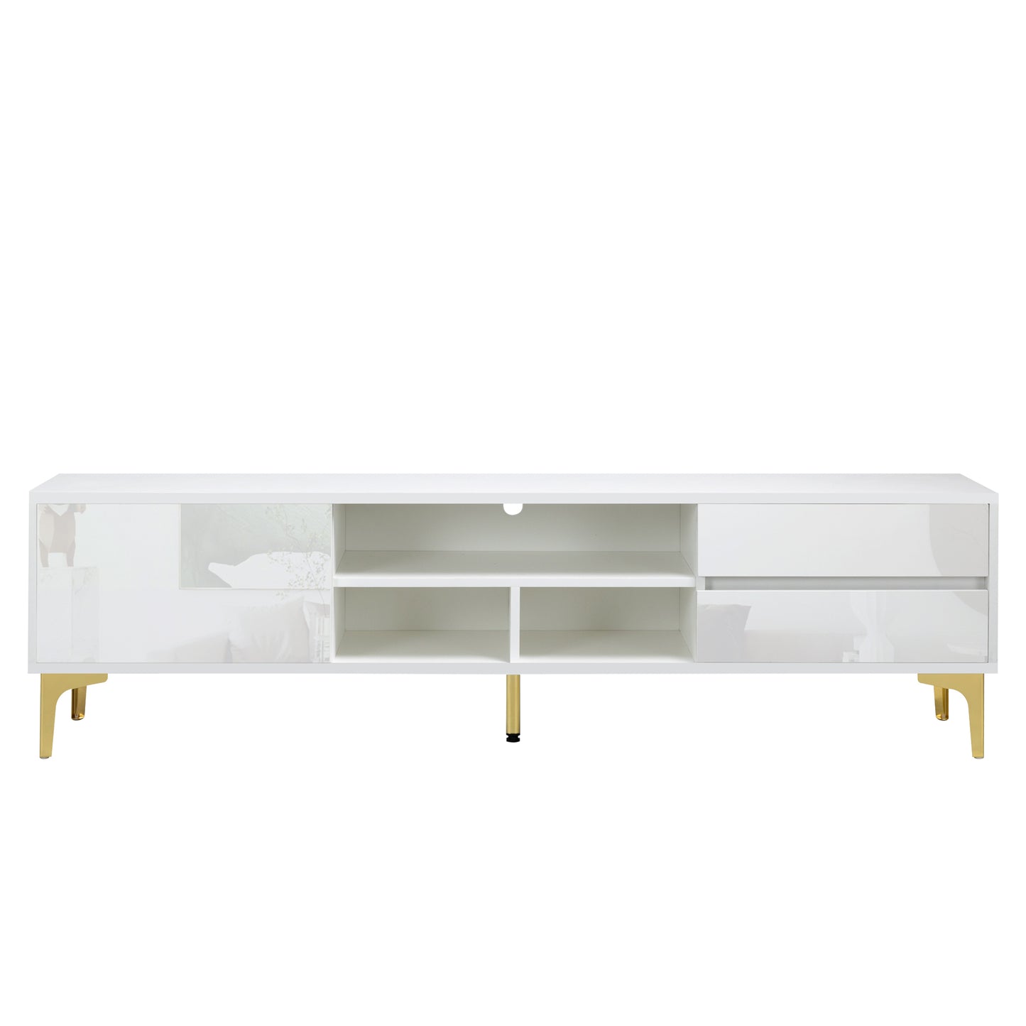 Modern White TV Console with LED Lights and Gold Metal Legs