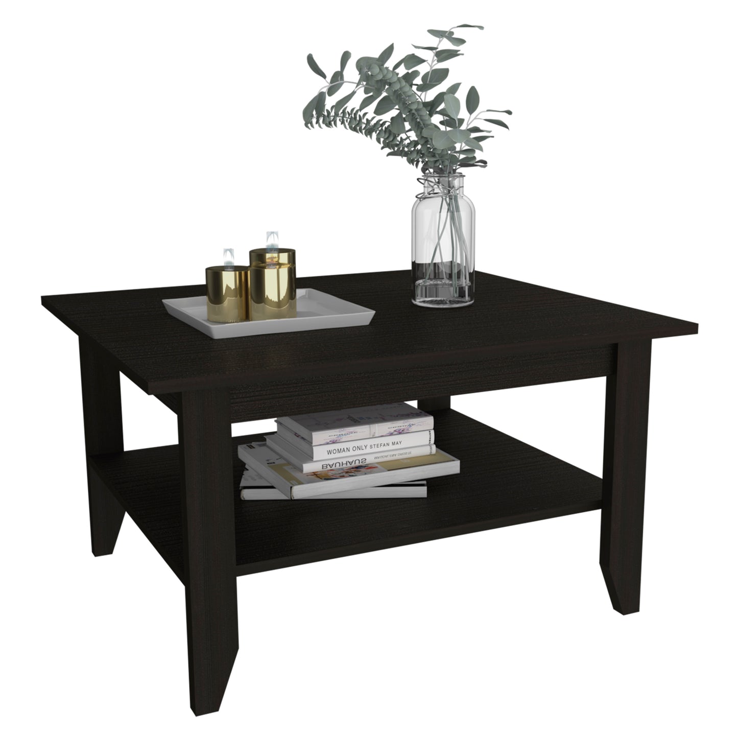 Sleek Black Coffee Table with One Shelf and Four Legs