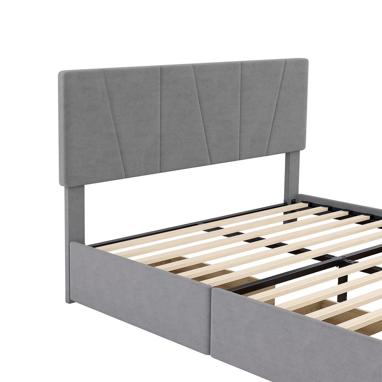 Full Size Upholstery Platform Bed with Four Drawers on Two Sides, Adjustable Headboard, Grey(: WF291773EAA)