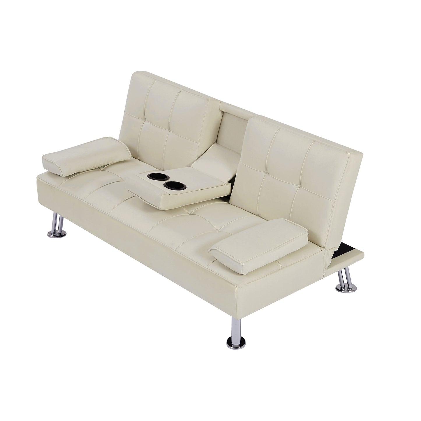 BEIGE LOVE SEAT SOFA BED WITH CUP HOLDER