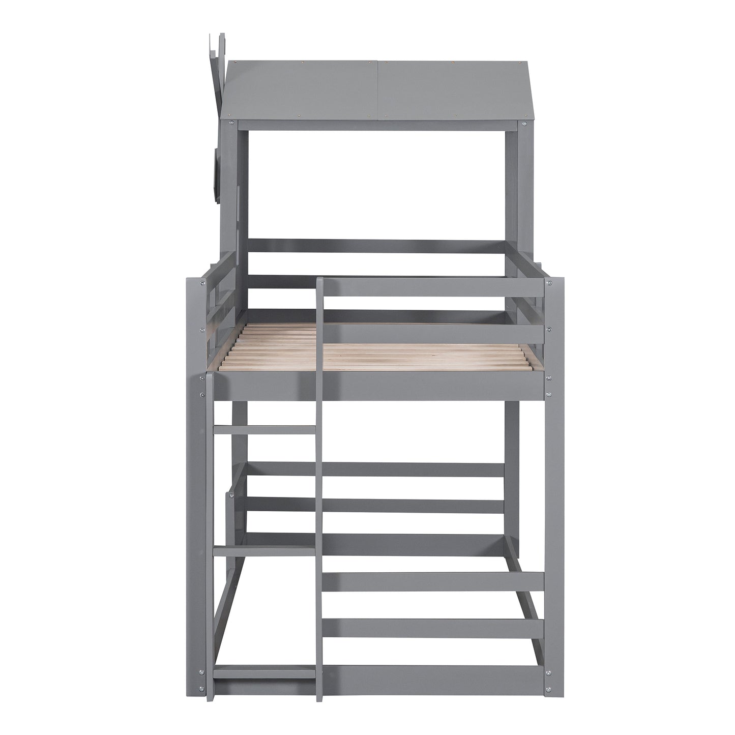 Gray Windmill Twin Bunk Bed with Roof and Window