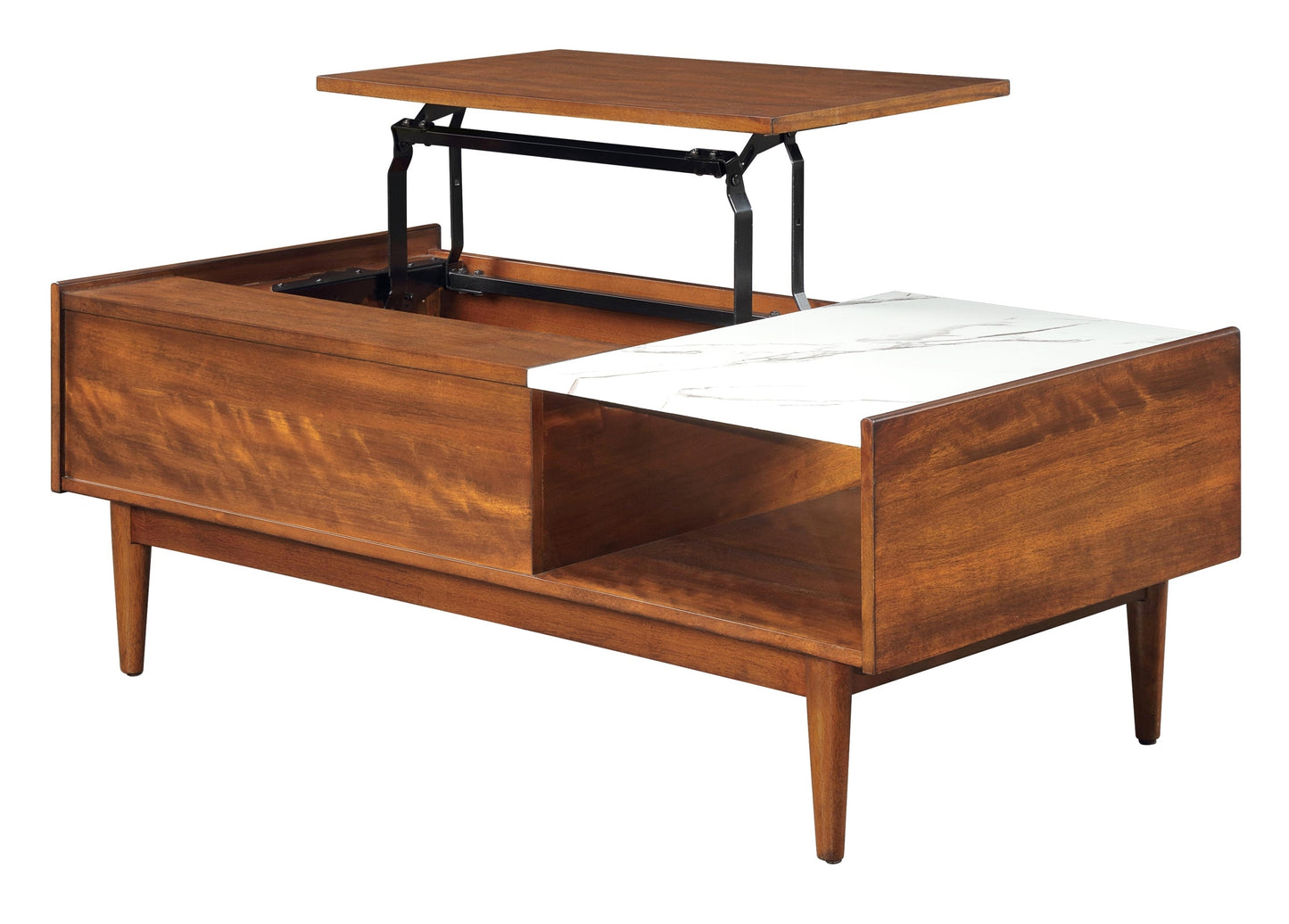 Elegant Lift Top Coffee Table with Faux Marble Top and Walnut Finish