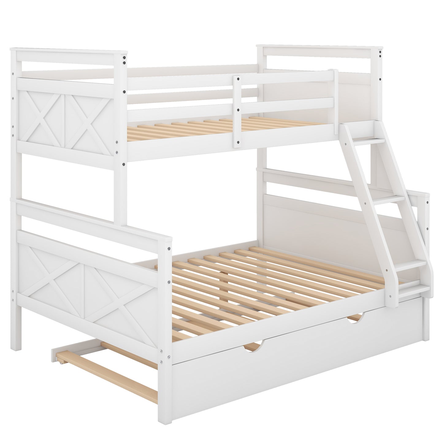 Twin over Full Bunk Bed with White Finish and Trundle