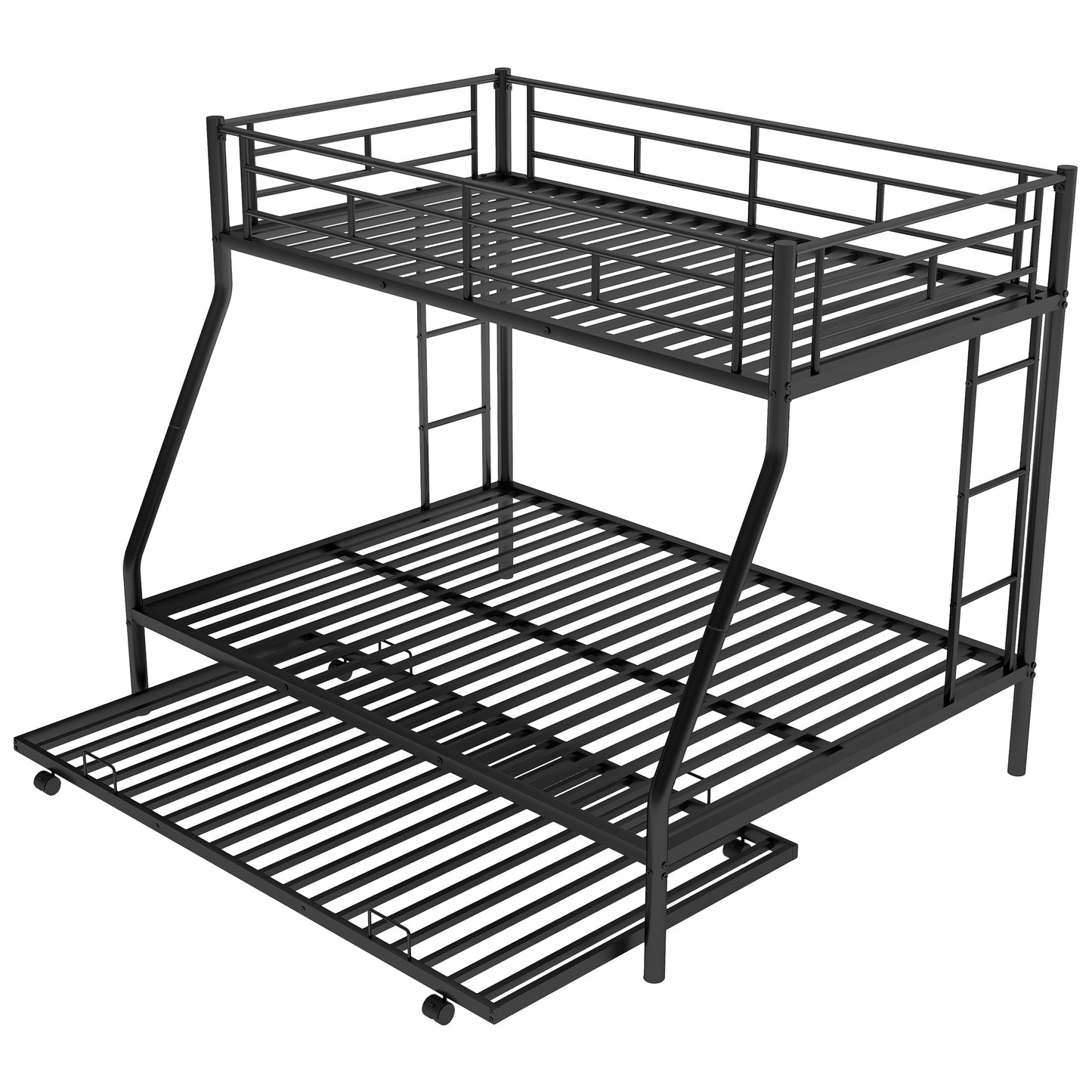 Twin over Full Bunk Bed with Trundle and Ladders for Space-Saving Sleep Solution