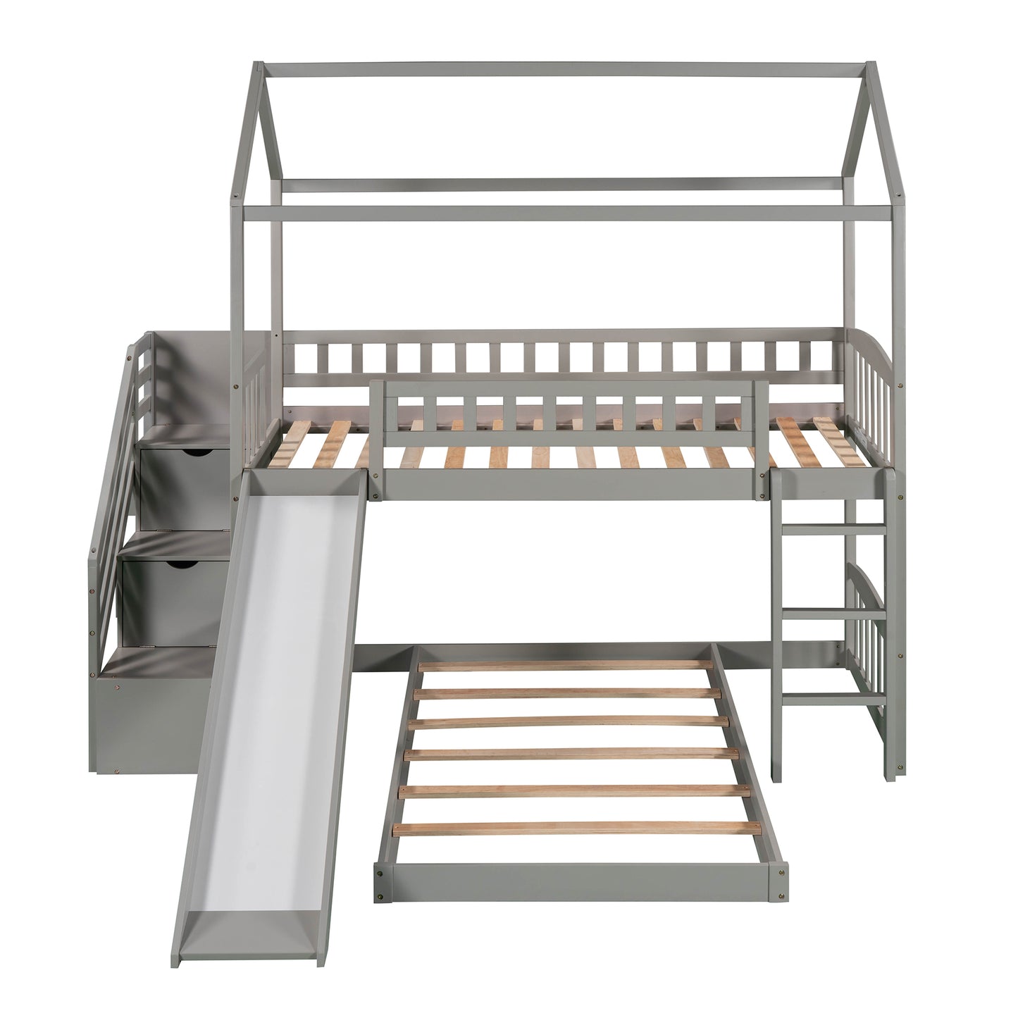 White House Design Twin Over Twin Bunk Bed with Slide and Storage Steps