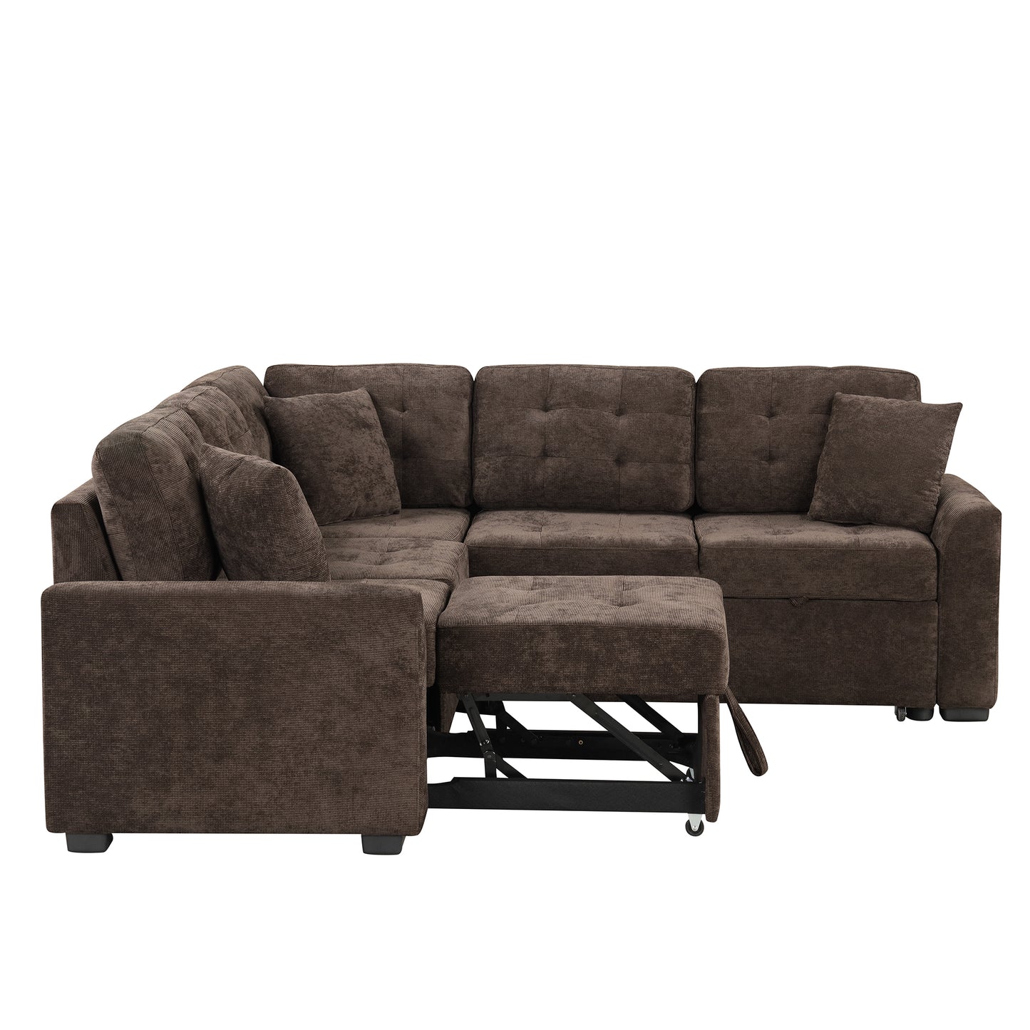 Convertible L-Shape Sleeper Sofa with USB Ports and Power Sockets, Brown