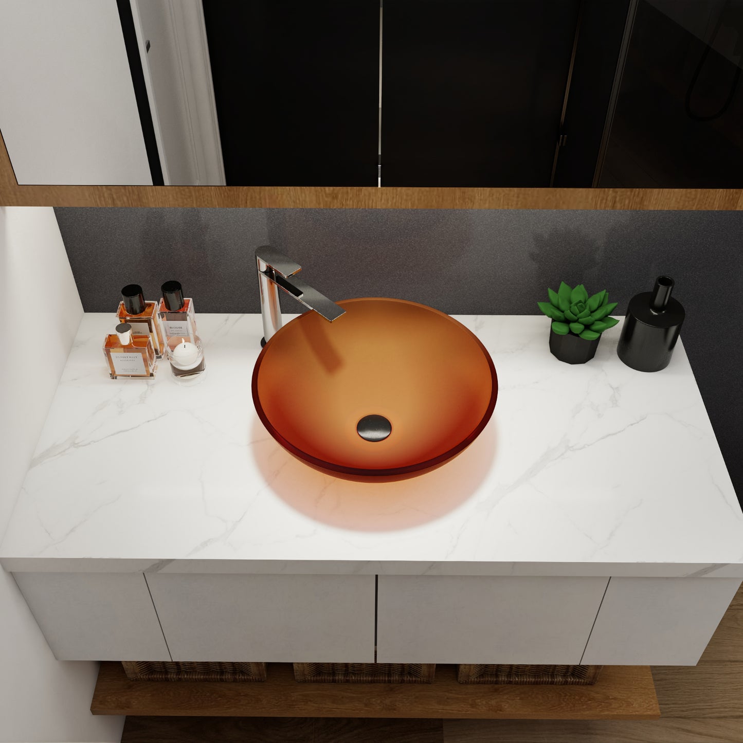 Tempered Glass Matte Bathroom Vessel Sink, Round Bathroom Basin (Tempered Glass Matt Tea)