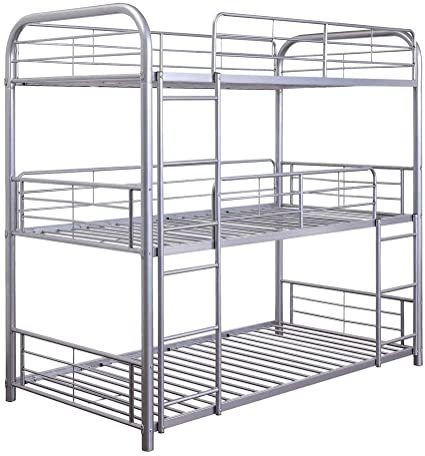 Triple Silver Cairo Bunk Bed - Twin Trio 38100 - Industrial Space-Saving Triple Twin Bunk Bed