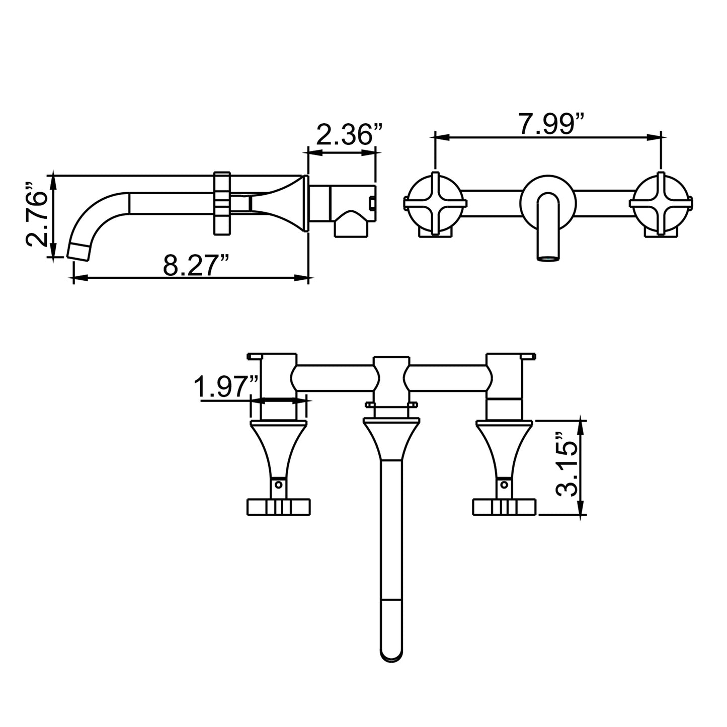 Elegant Brushed Gold Wall-Mounted Bathroom Faucet With Two Handles