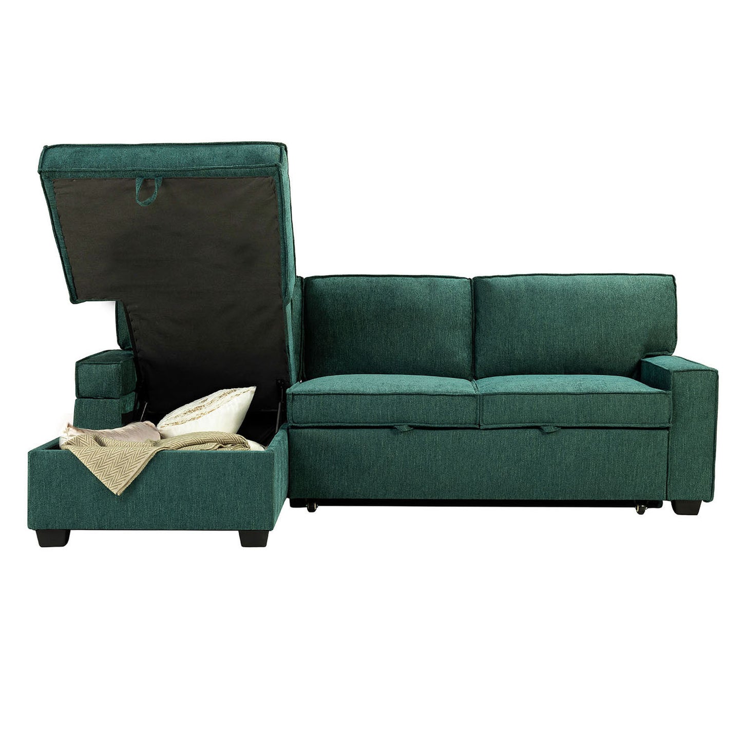 Celadon Pull Out Sleeper Sofa & Chaise-TEAL