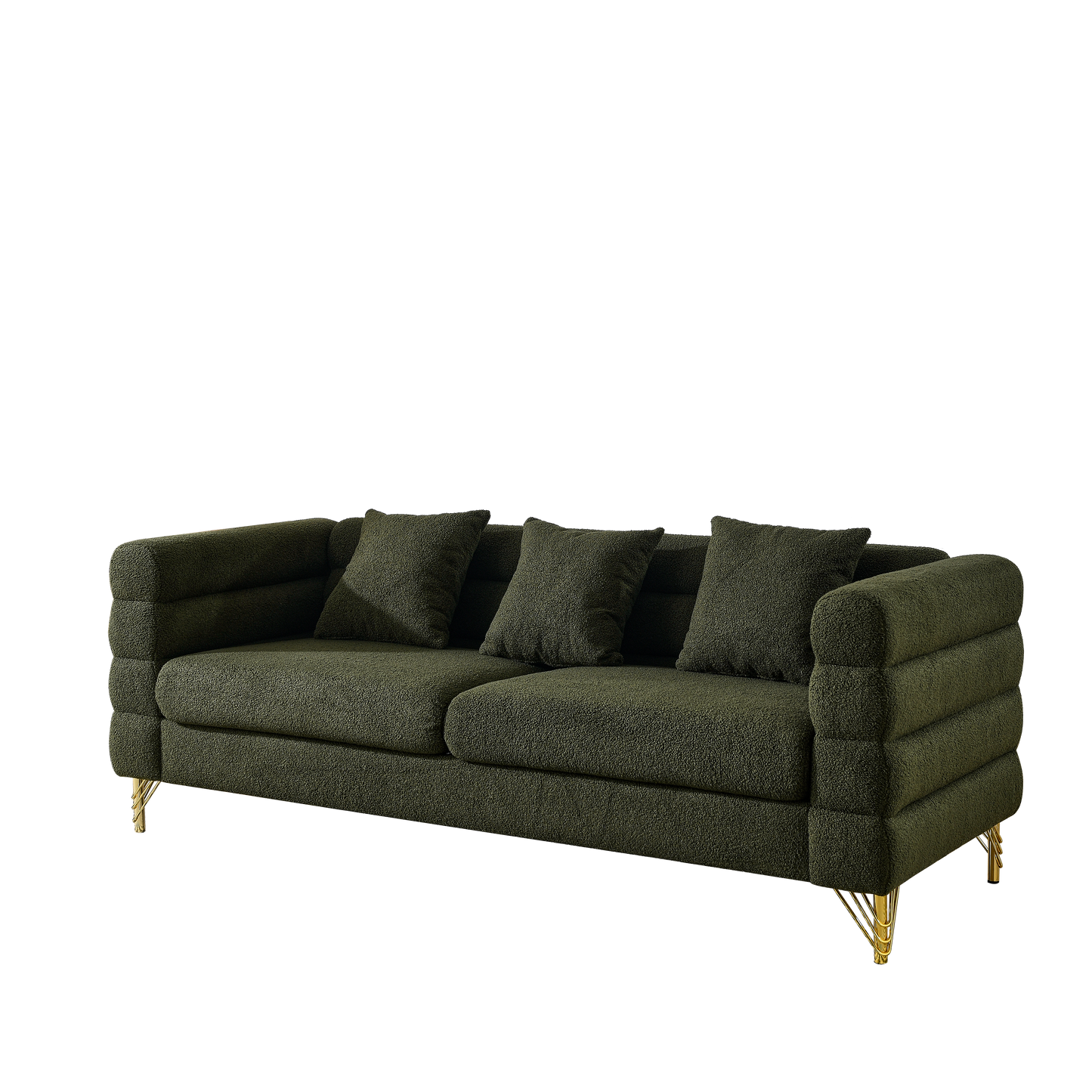 Oversized 3 Seater Green Teddy Sectional Sofa with 3 Pillows