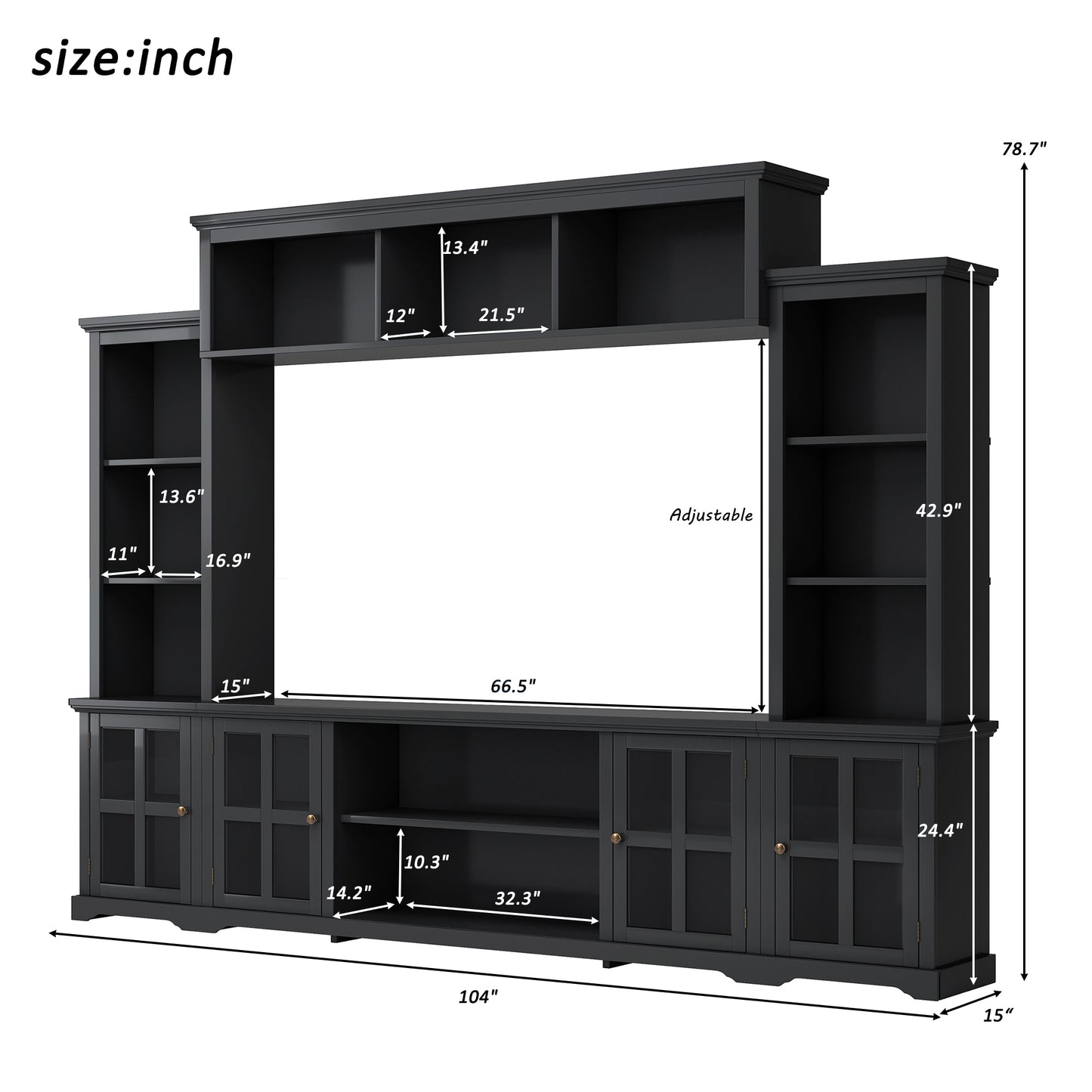 Sleek Entertainment Wall Unit with Bridge and Tempered Glass Door, Modern TV Console for TVs Up To 70