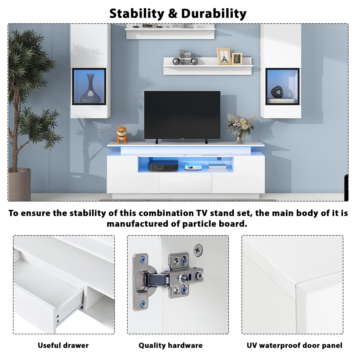 Versatile 5-Piece LED Floating TV Stand Set for 75+ Inch TVs