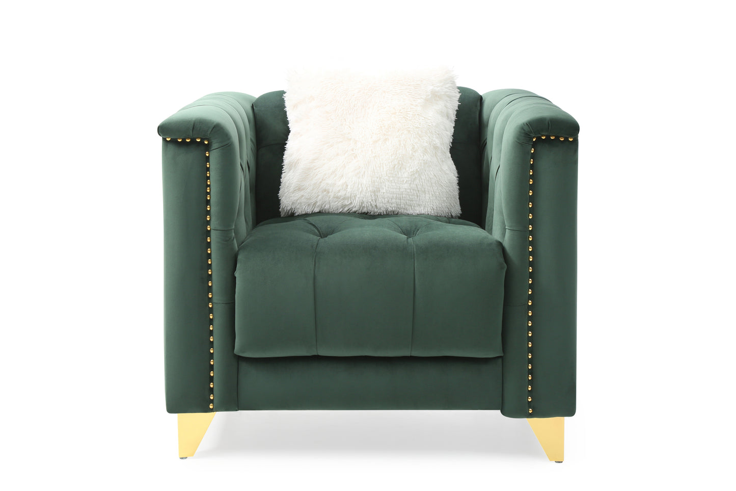 Russell Tufted Upholstery 3Pc Living Room Set Finished in Velvet Fabric in Green