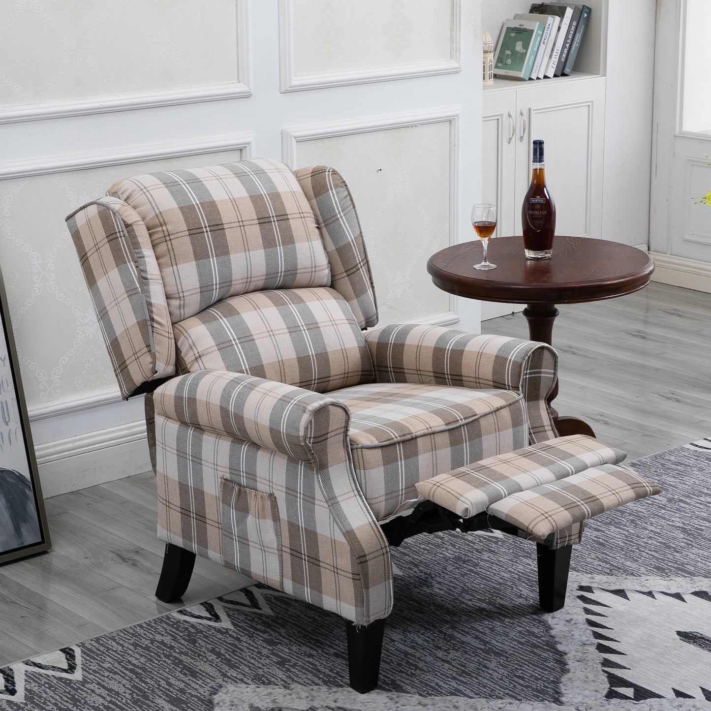 Vintage Armchair Sofa Comfortable Upholstered leisure chair / Recliner Chair for Living Room(Beige Check)