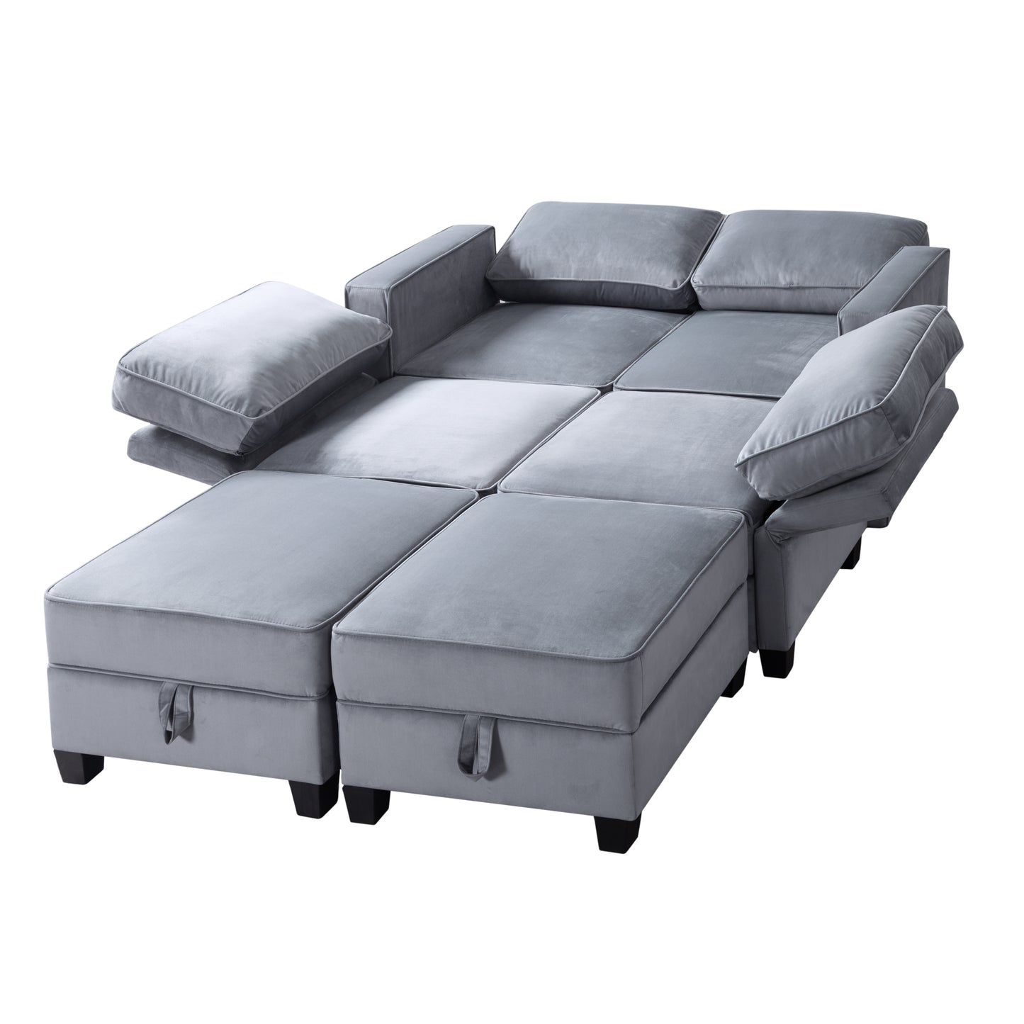 116'' Symmetrical Modular Sectional Sofa with Ottoman in Dark Gray Velvet