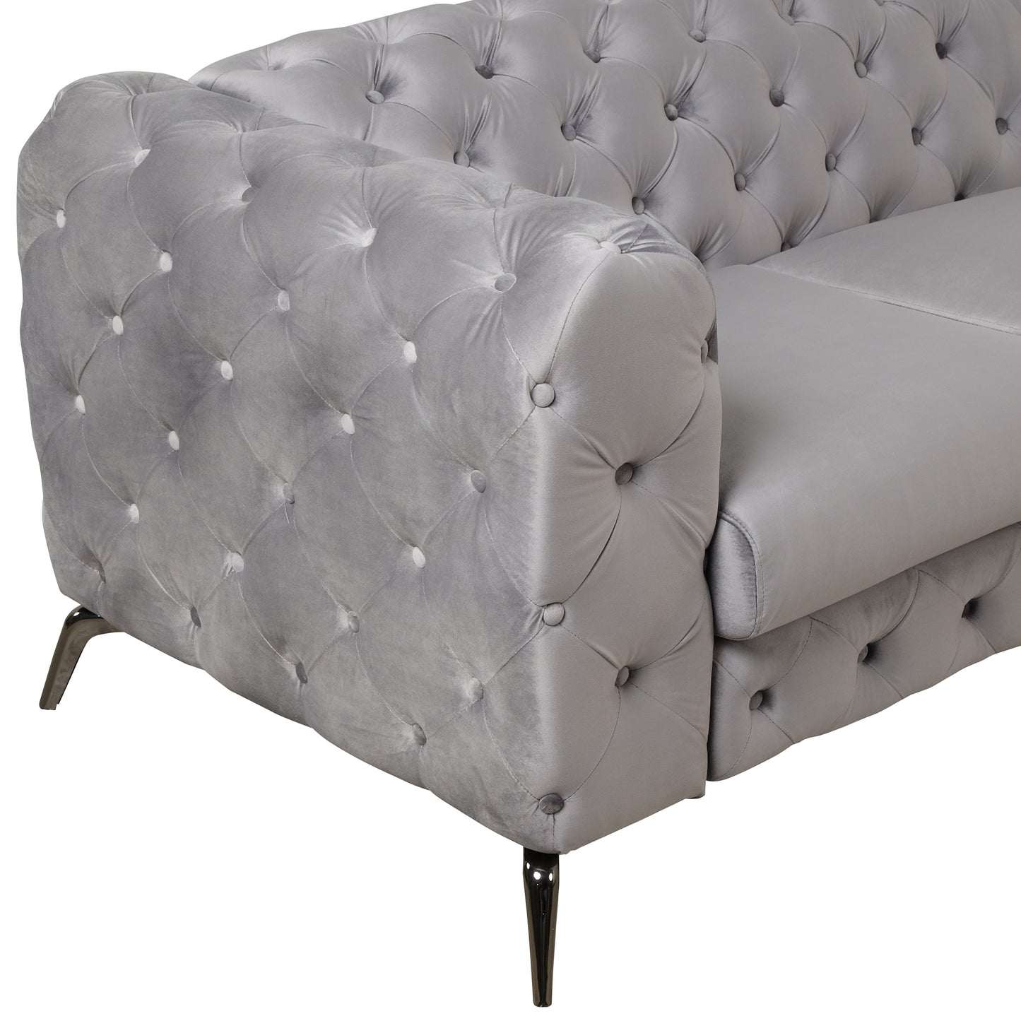 Sleek Gray Velvet Upholstered 3-Seater Sofa with Metal Legs