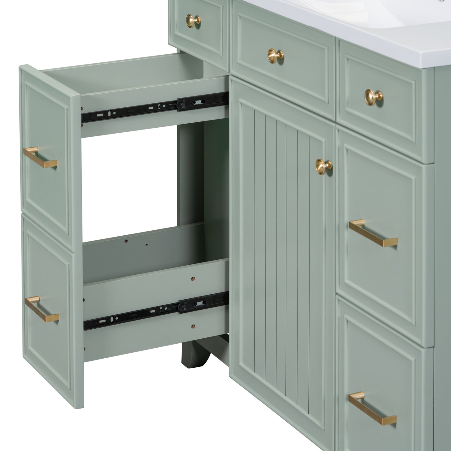 36" Bathroom Vanity Cabinet with Sink Top Combo Set, Green, Single Sink, Shaker Cabinet with Soft Closing Door and Drawer