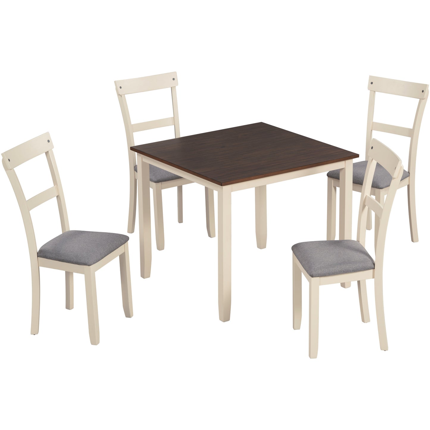 TREXM 5 Piece Dining Table Set Industrial Wooden Kitchen Table and 4 Chairs for Dining Room (Brown+Cottage White)