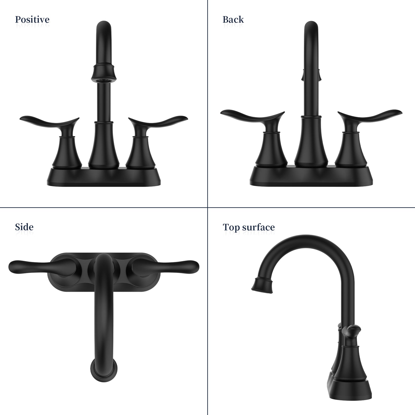 Black Modern Bathroom Sink Faucet with 2-Handle Controls & Swivel Spout