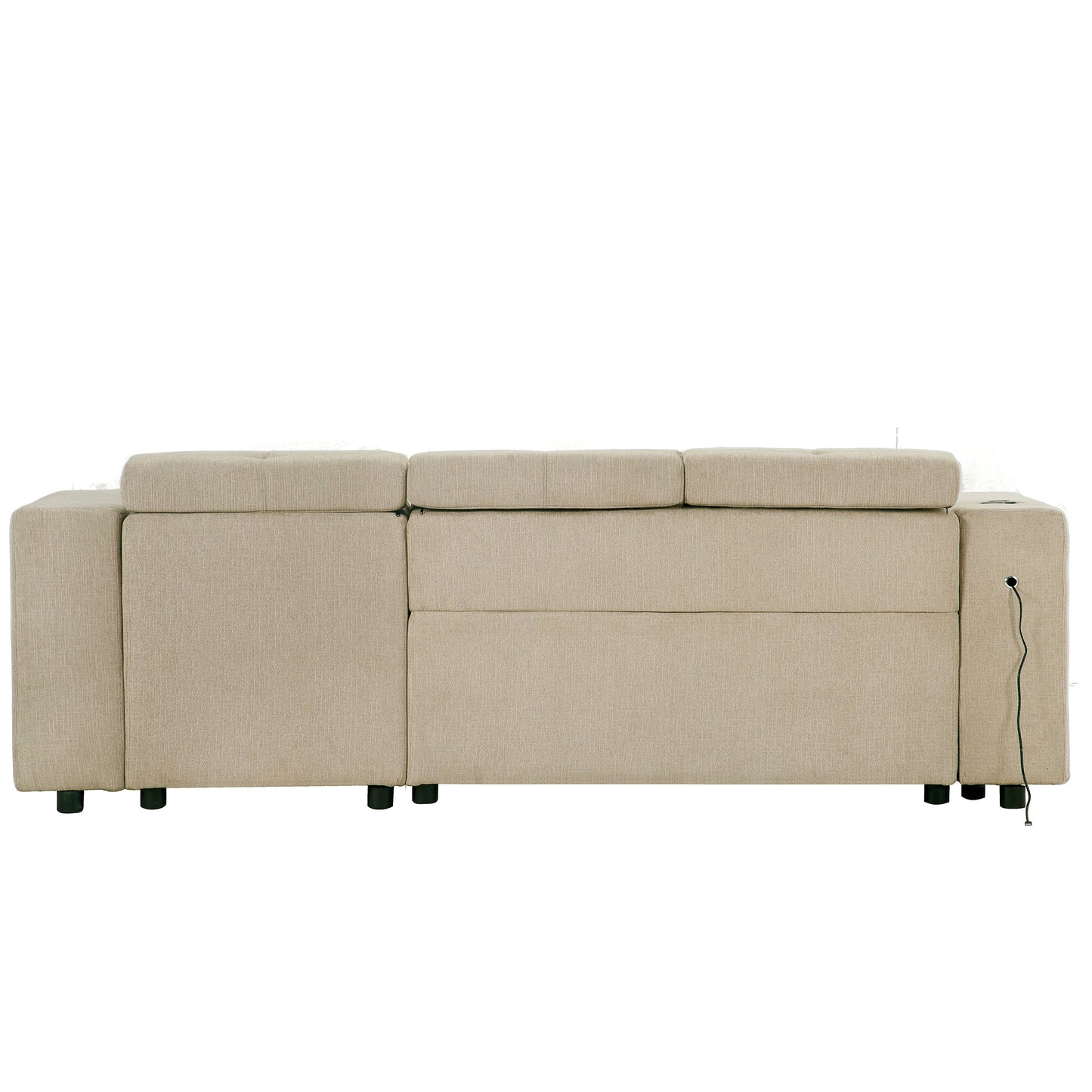 L-Shaped Sectional Sofa with Hidden Storage, Adjustable Headrest, Wireless Charging, and Cup Holders