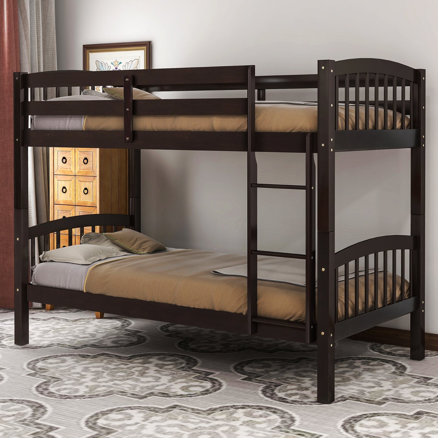 Espresso Double Bunk Bed with Ladder