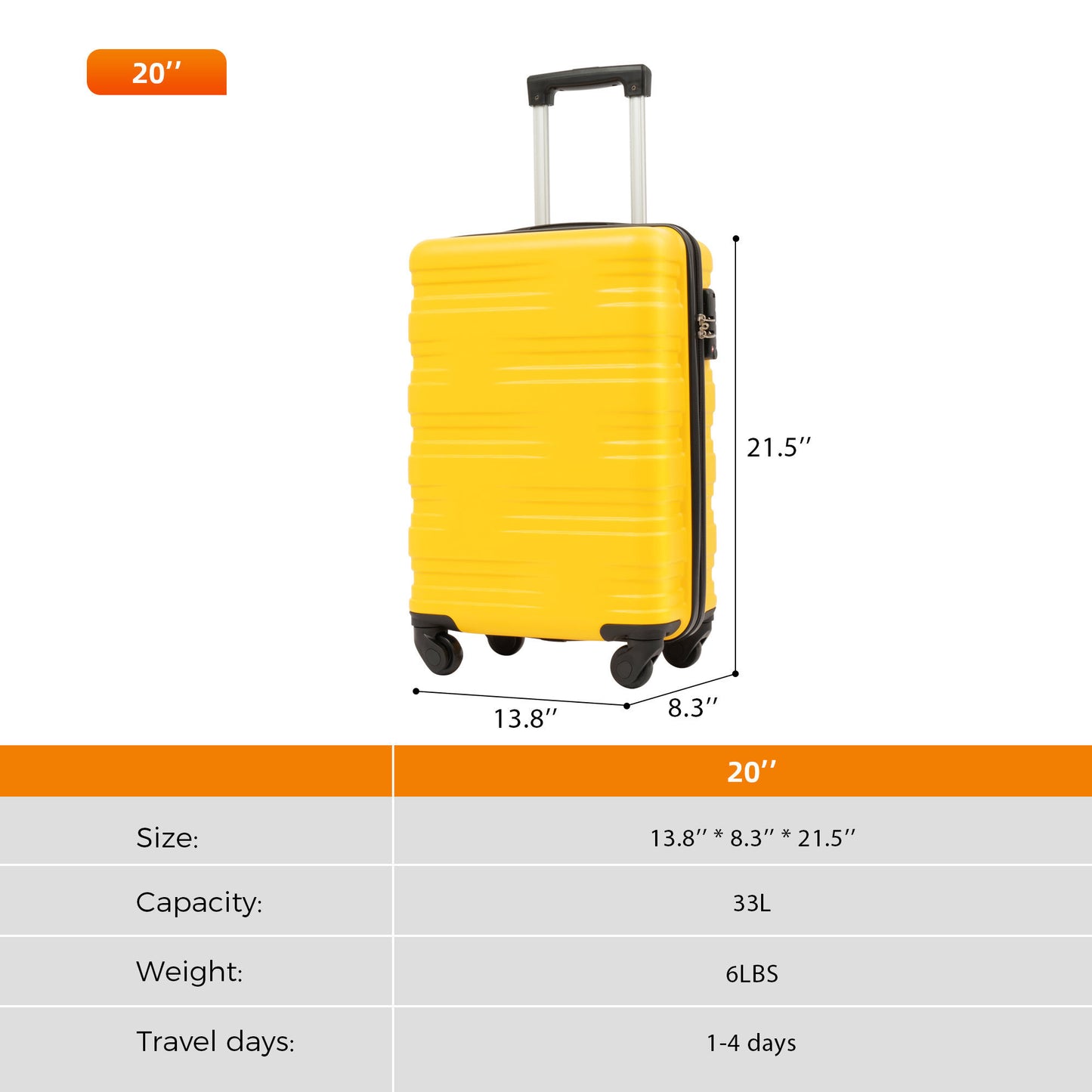 Luggage with TSA Lock Spinner Wheels Hardside Expandable Luggage Travel Suitcase Carry on Luggage ABS 20"