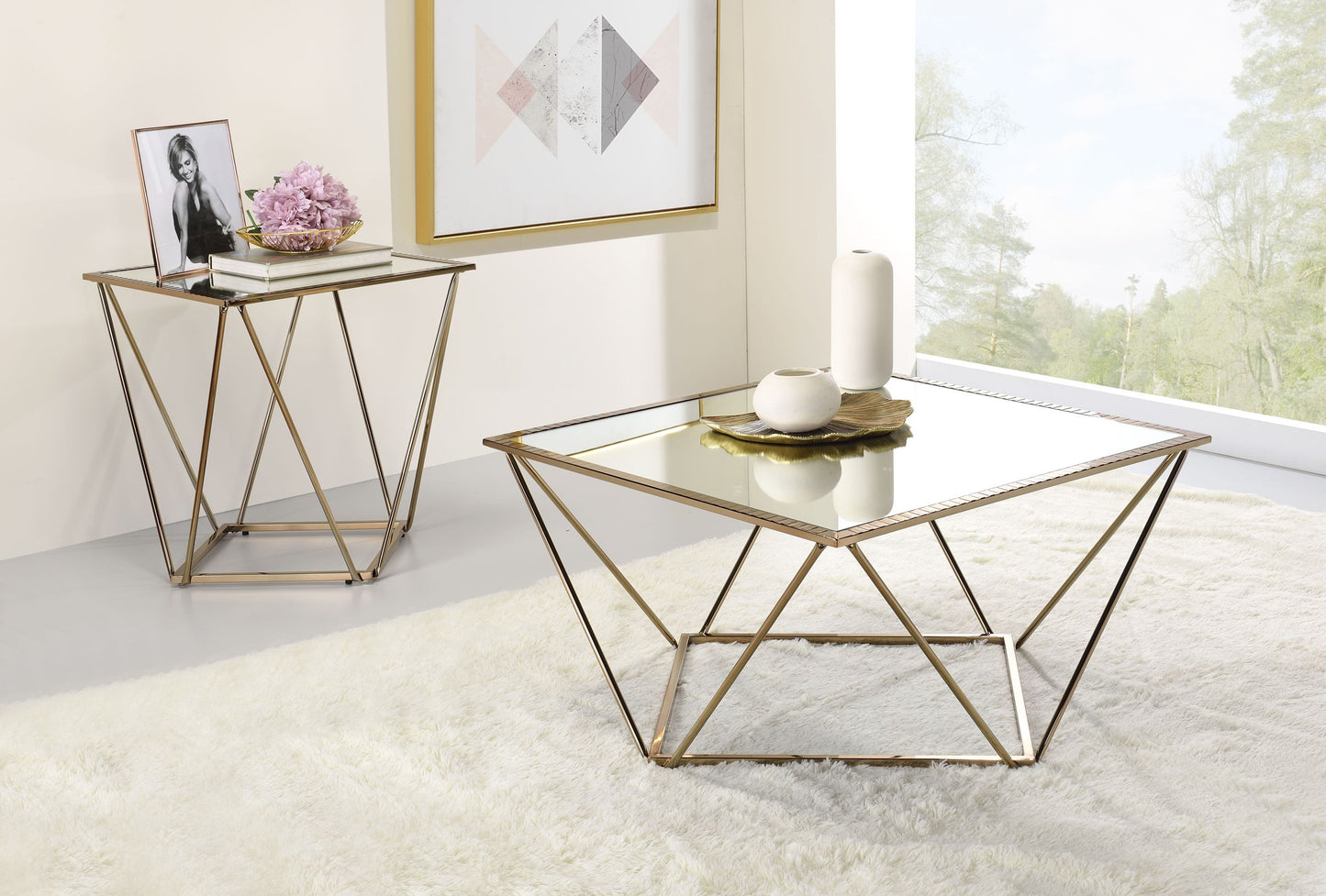 Elegant Champagne Gold Mirrored Coffee Table