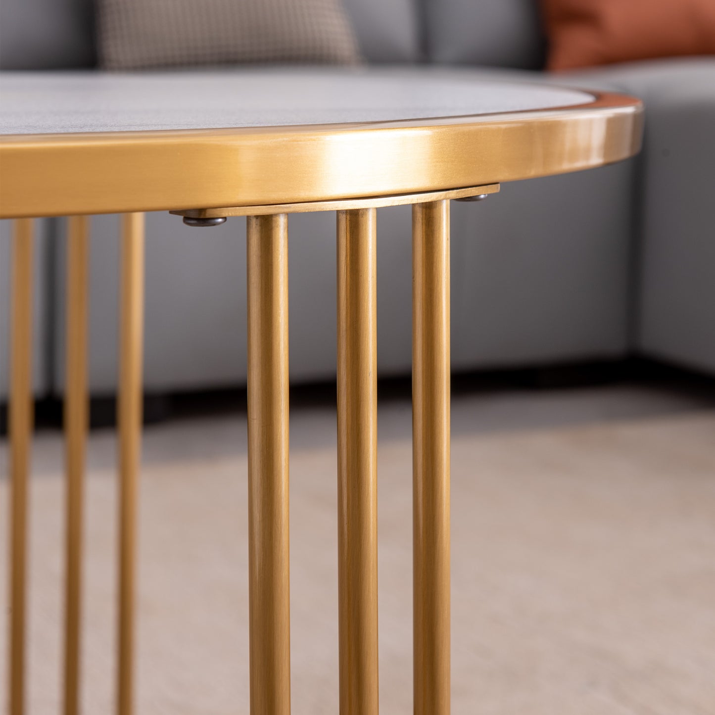 Luxurious Golden Stainless Steel Framed Round Coffee Table with Sintered Stone Top